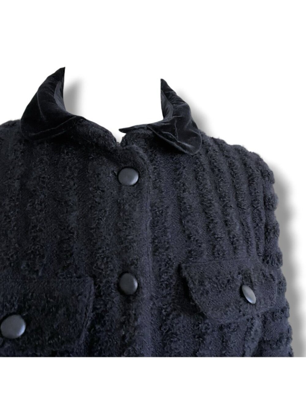 Vintage 1970s Courreges Paris Jacket Size C US Medium Large Black Boucle Wool - Picture 6 of 13